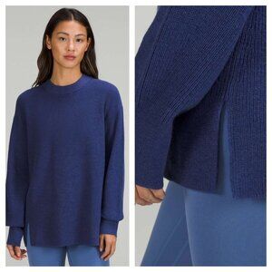 Lululemon Merino Wool-Blend Ribbed Crewneck Sweater 10 Heathered Psychic Blue